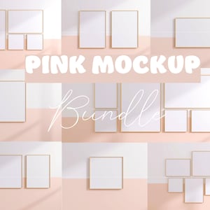 8 Frame Mockup Bundle| Pink background | Mock up Bundle |  Wall Art Mockup, Poster Mock up, Minimalist Template Frame | JPG Digital Download