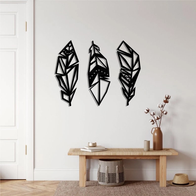 Feathers Metal Wall Art Set,wall Decor,living Room Decor,vertical Table