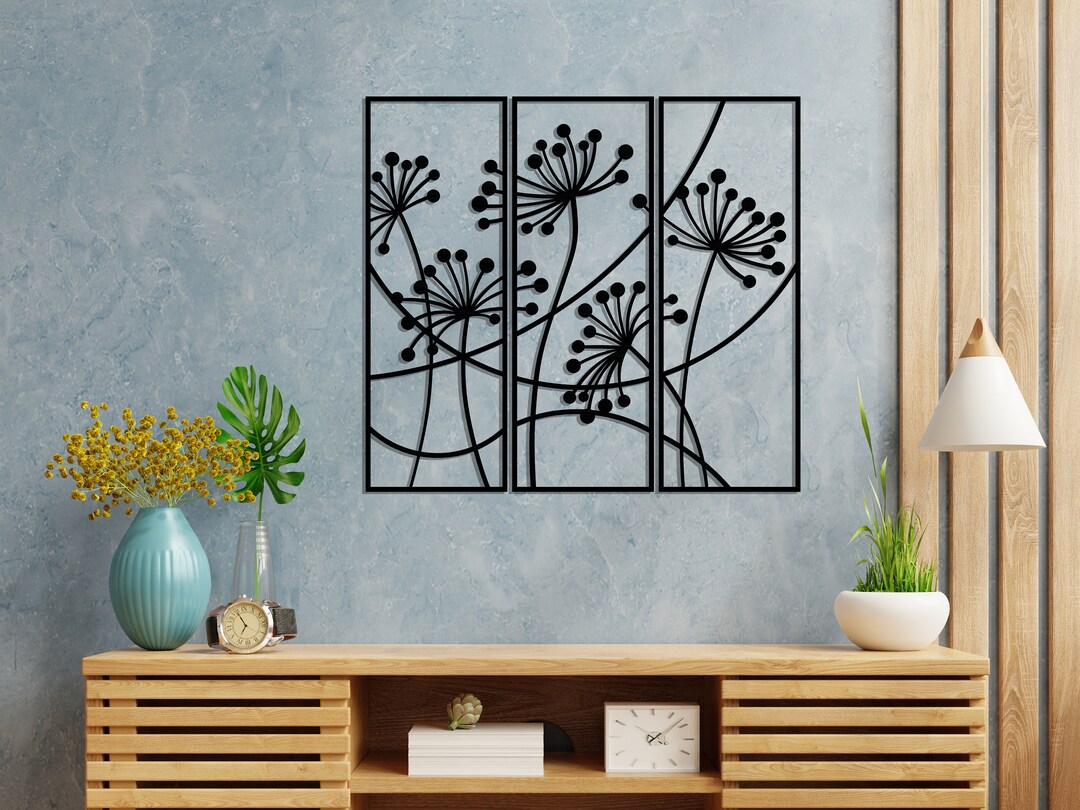 Wall Metal Art,modern Wall Art,dandelion Flowers Set of 3 Metal Panels