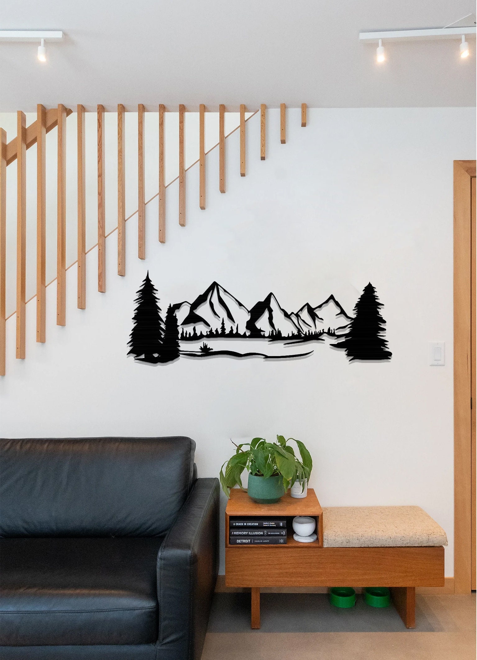 Metal Wall Decor, Metal Wall Art, Mountain Tree and Cyclist Wall Art