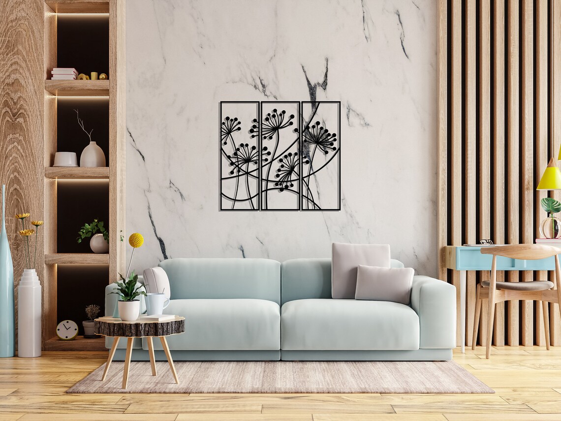 Wall Metal Art,modern Wall Art,dandelion Flowers Set of 3 Metal Panels
