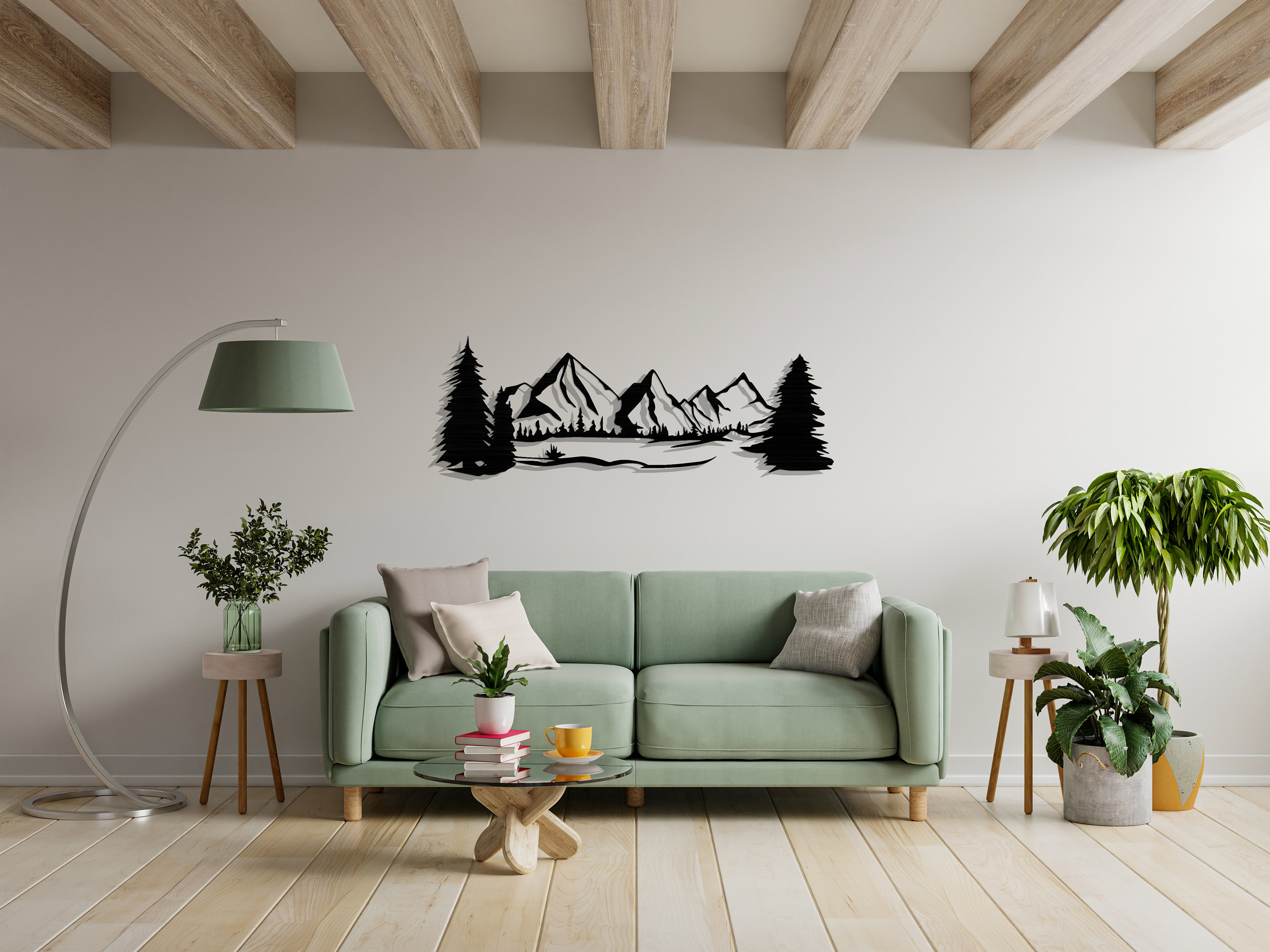 Metal Wall Decor, Metal Wall Art, Mountain Tree and Cyclist Wall Art
