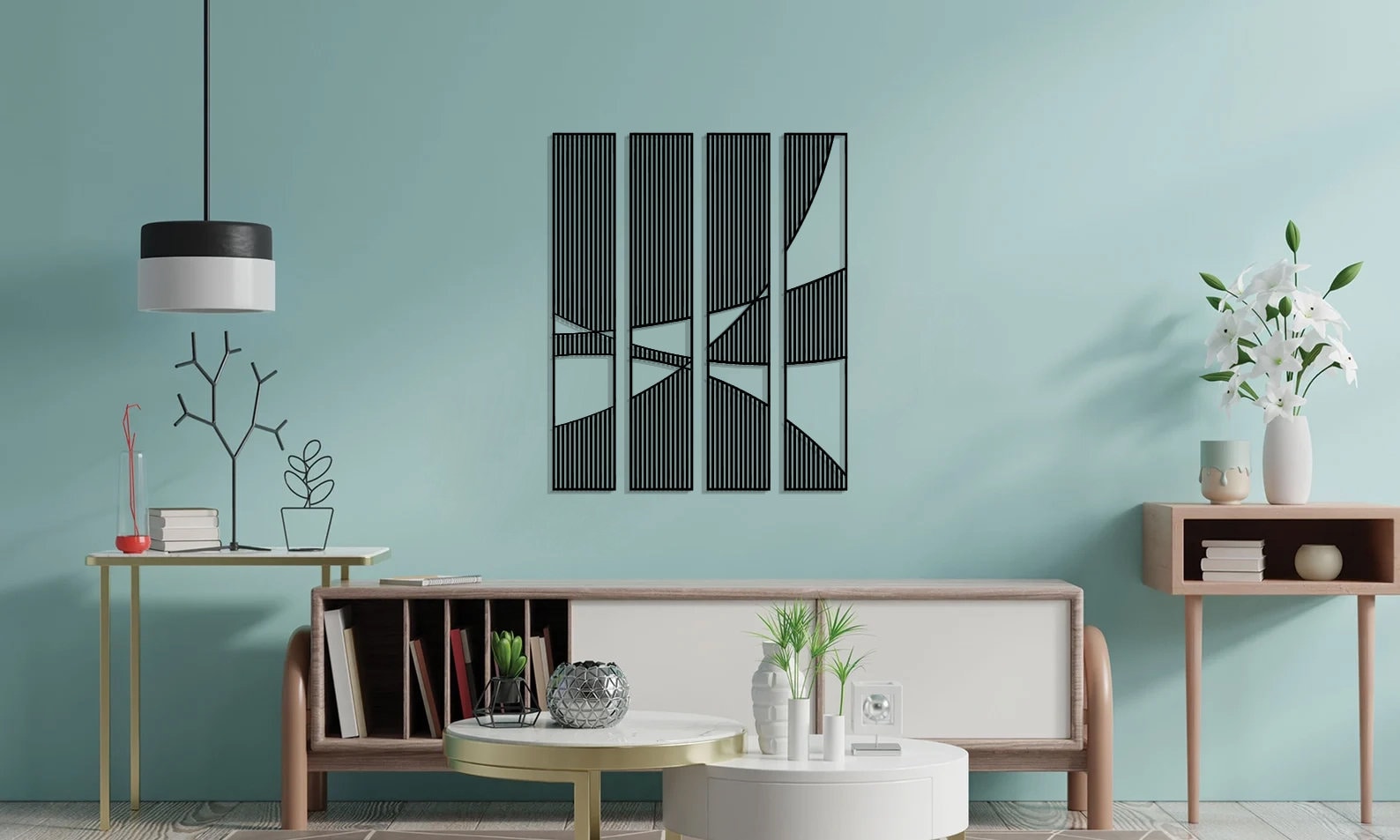 Photo inspiration: Stylish Metal Wall Design Reference: Modern Geometric Metal Wall Art 4 Piece Setminimalist