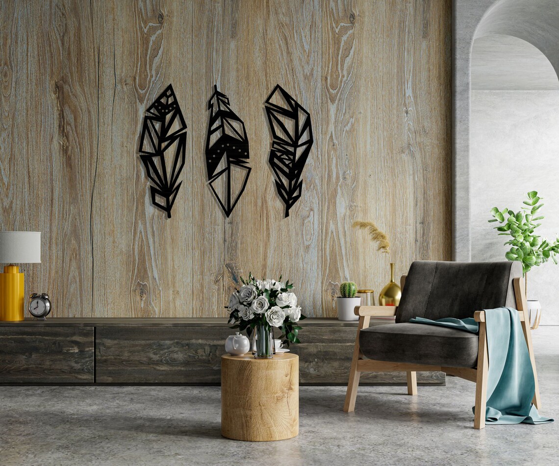 Feathers Metal Wall Art Set,wall Decor,living Room Decor,vertical Table