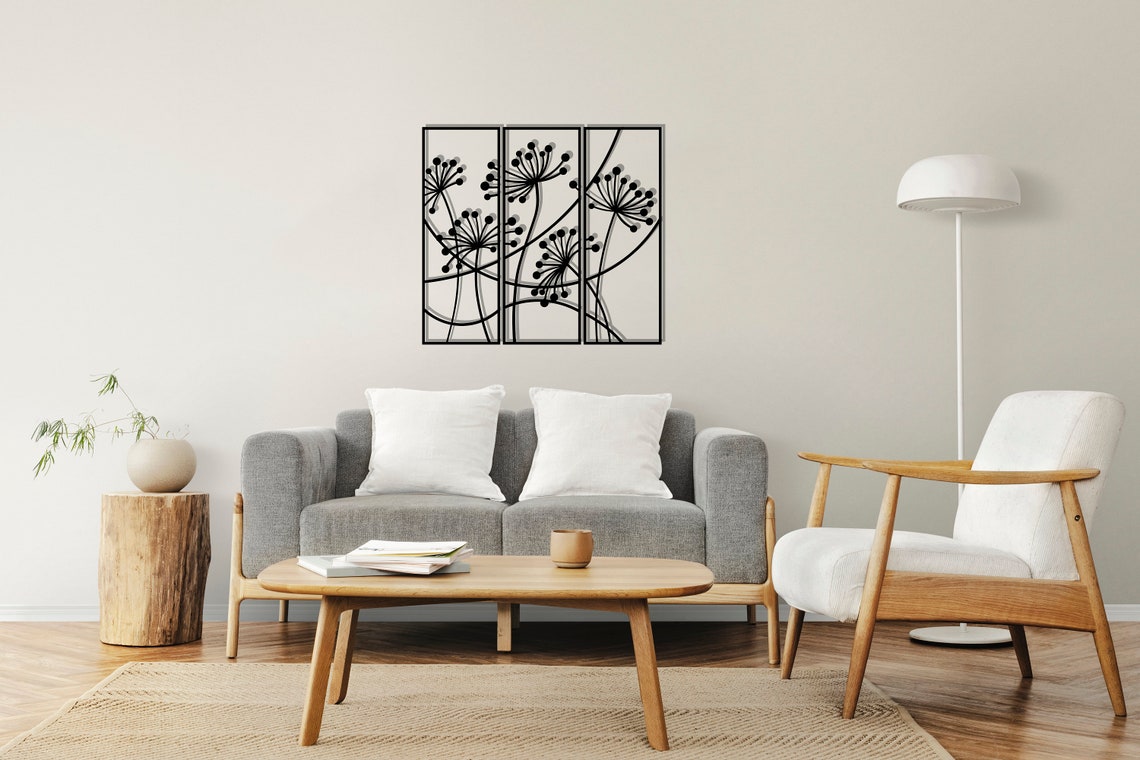 Wall Metal Art,modern Wall Art,dandelion Flowers Set of 3 Metal Panels