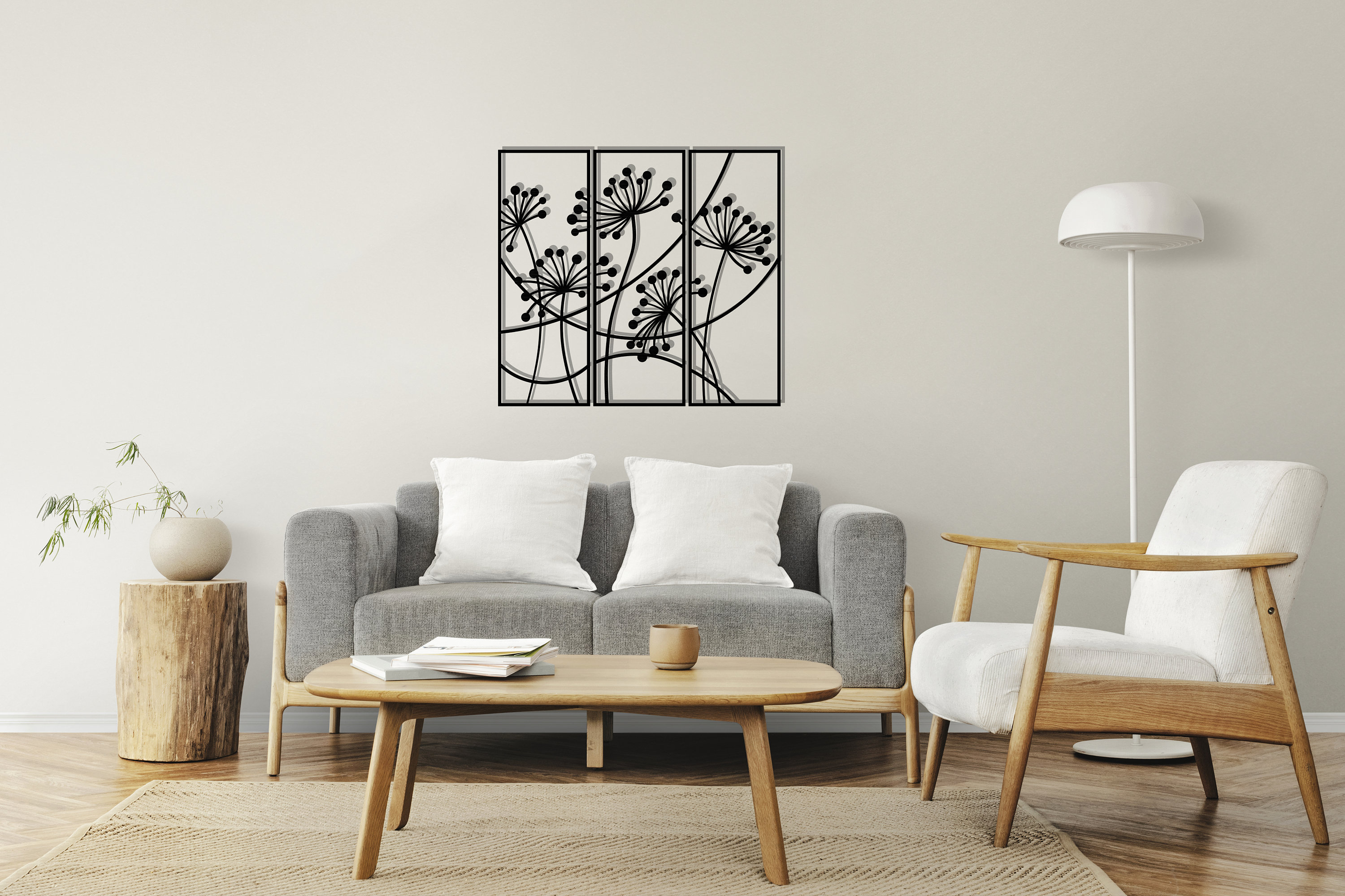 Wall Metal Art,modern Wall Art,dandelion Flowers Set of 3 Metal Panels