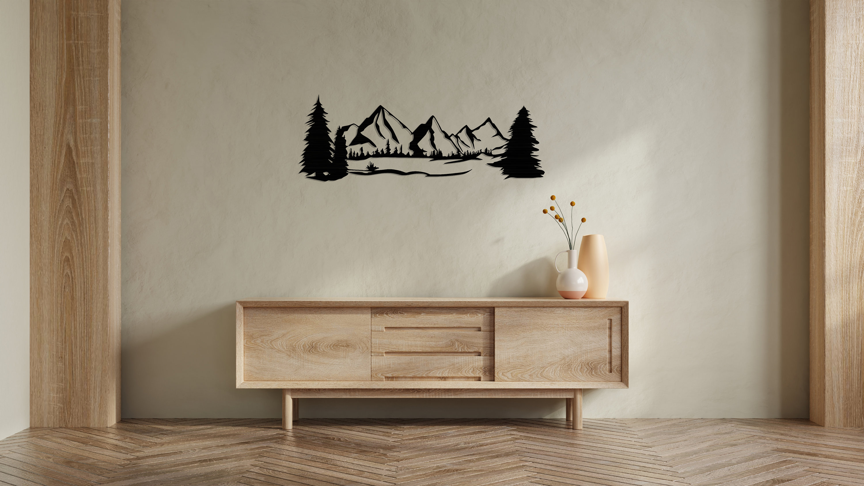 Metal Wall Decor, Metal Wall Art, Mountain Tree and Cyclist Wall Art