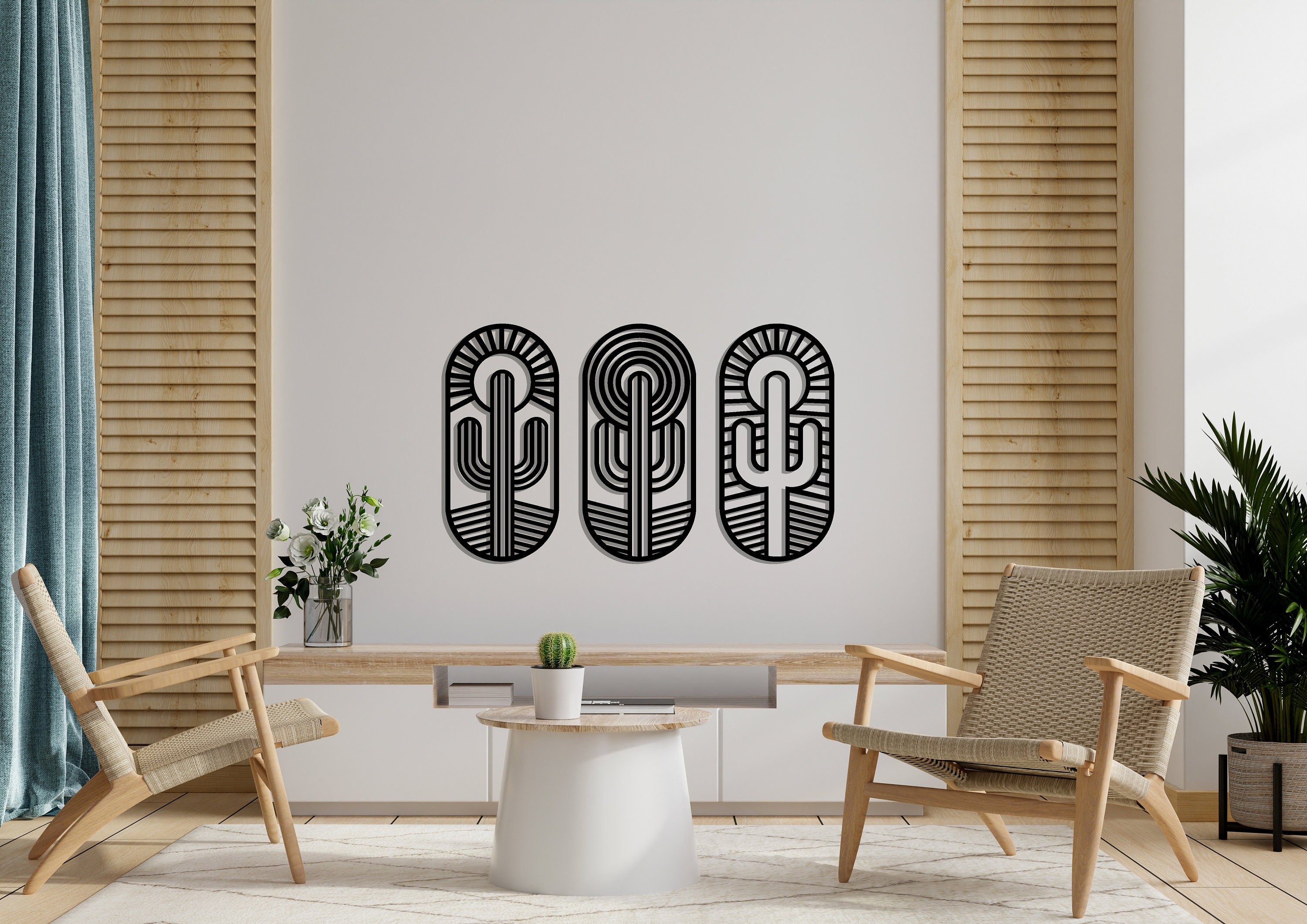 Metal Wall Art ,set of Three Cactus Metal Wall Art,flowers Wall Art