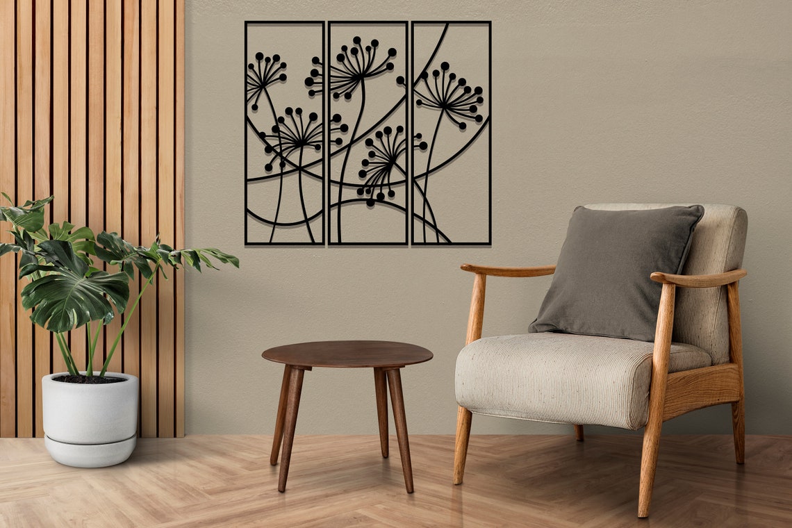 Wall Metal Art,modern Wall Art,dandelion Flowers Set of 3 Metal Panels ...