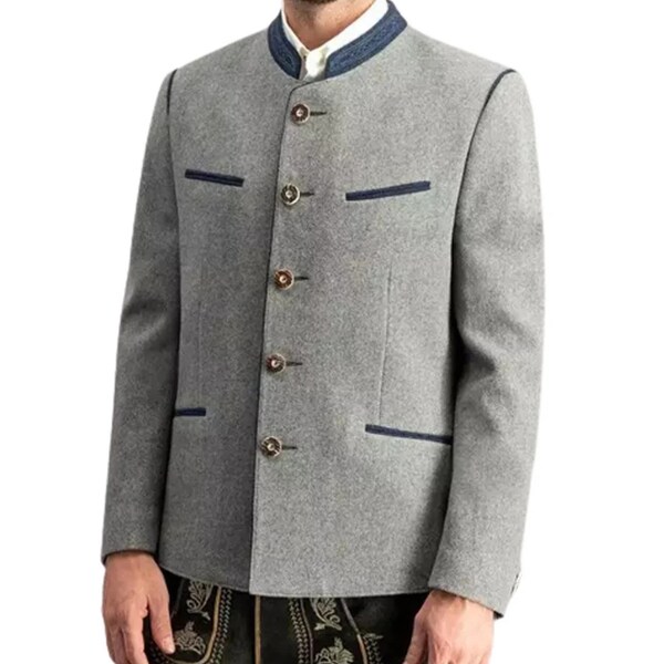 Premium Navy Wool Bavarian Trachten Jacket for Men
