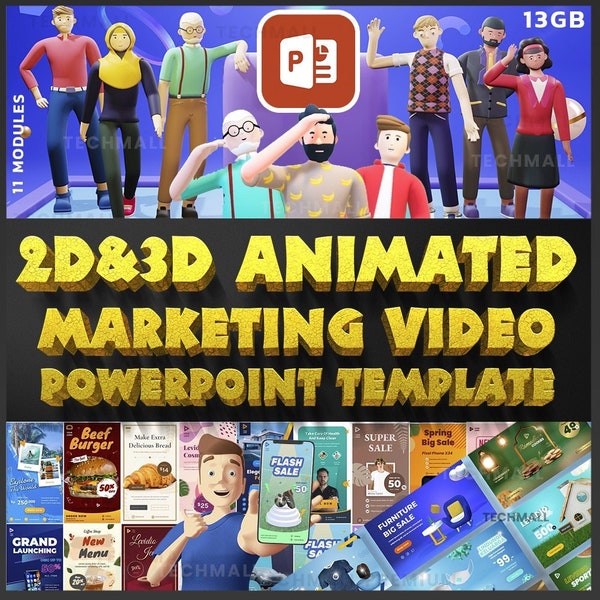 2D & 3d Animated Marketing Sales Video PowerPoint Template
