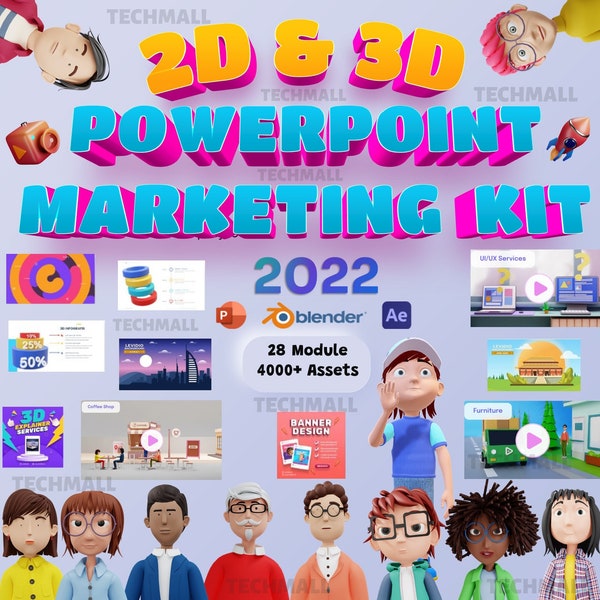 2D & 3D PowerPoint Marketing Kit 2022 | Trending Template