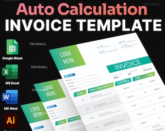 Automated Invoice Template: Auto Calculation for Excel, Google Sheets, Numbers