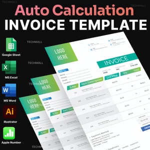 Invoice Template Auto Calculation Excel Numbers Google Sheets Invoice Template, Automated Invoice Spreadsheet, Customizable Invoice