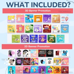 Puede incluir: Una colecci&oacute;n de dise&ntilde;os de banners 3D y 2D para promociones en l&iacute;nea. Los banners presentan varios temas, que incluyen moda, comida y tecnolog&iacute;a. Algunos banners incluyen texto como "Big Sale", "Cash Back" y "Fashion Style".