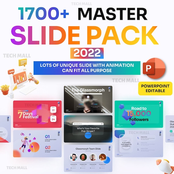 1000+ Unique Slides PowerPoint Template: Neomorphism, 3D Style