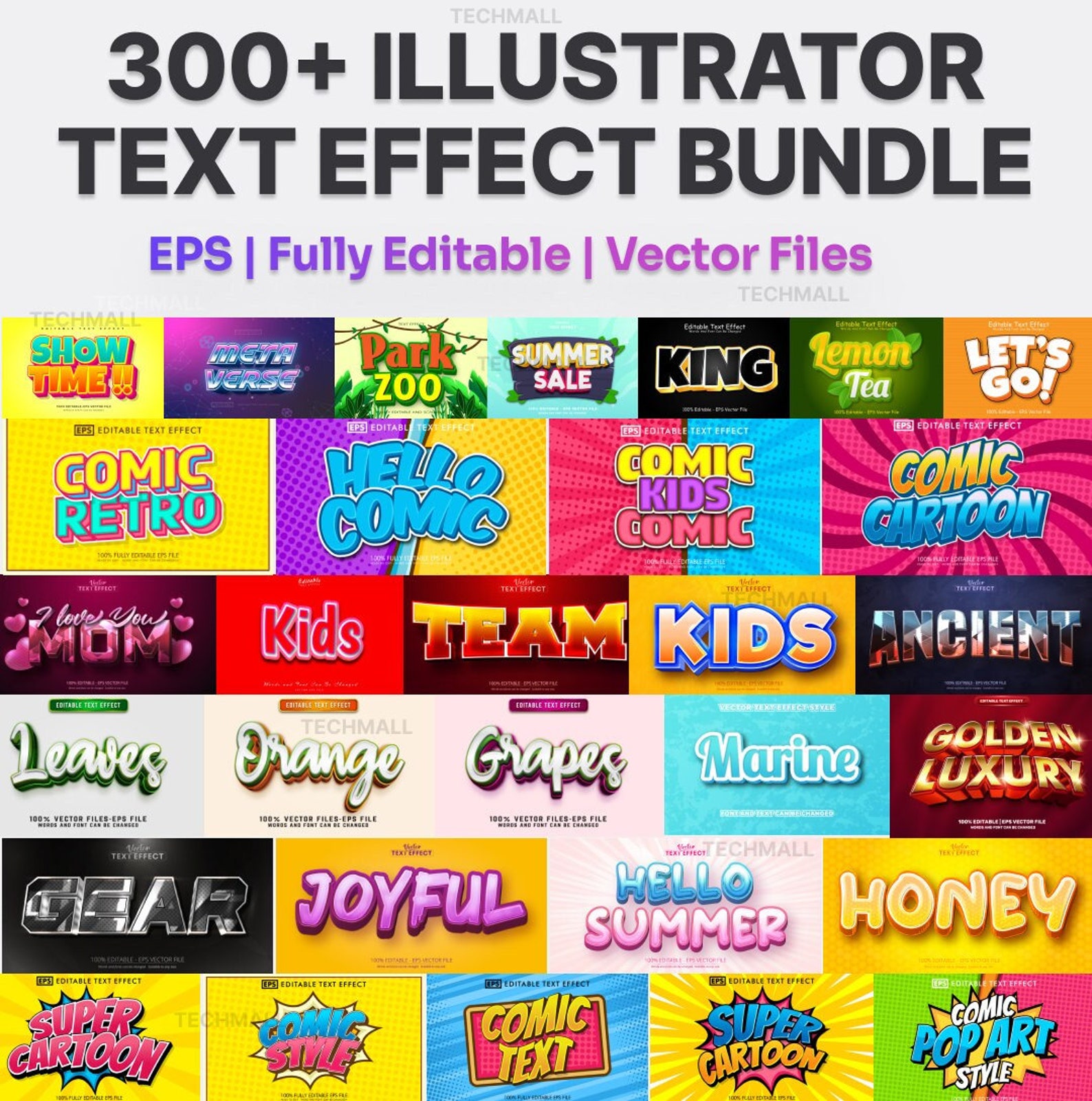300+ Illustrator Text Effects Bundle: Vector EPS Titles - Etsy