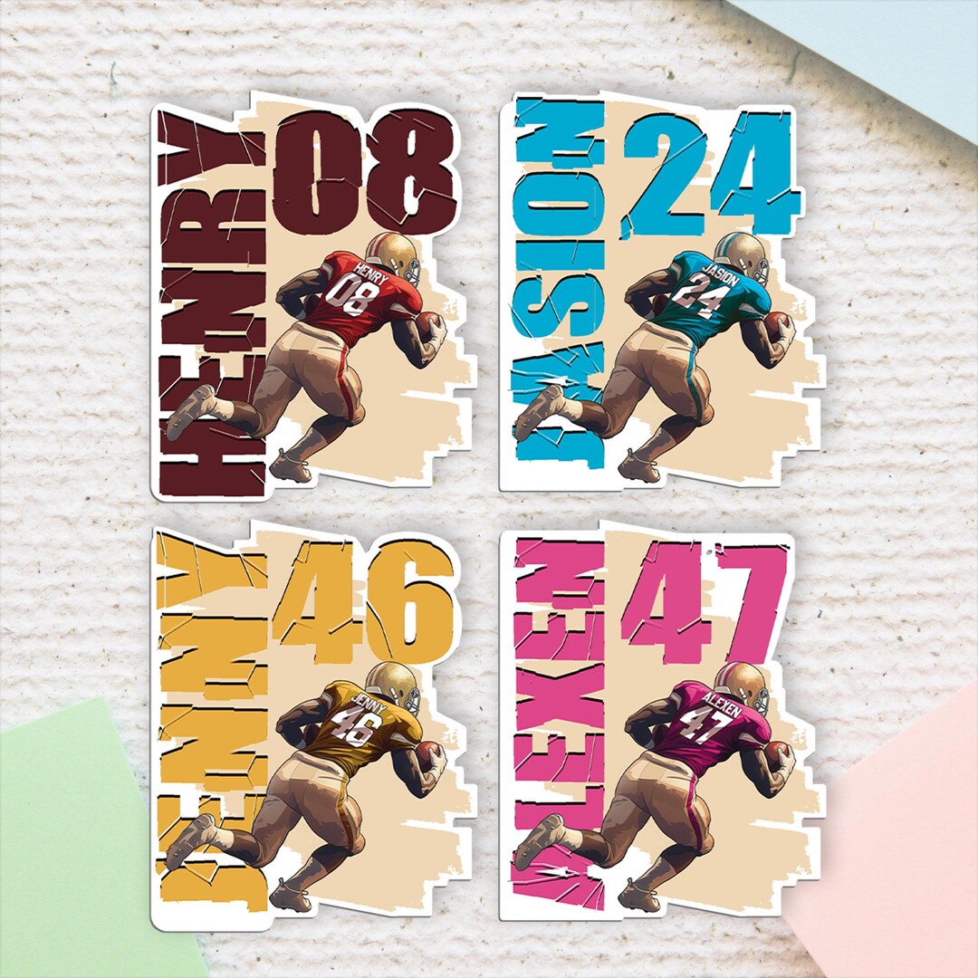 Custom Football Name & Number Sticker: Waterproof Vinyl Decal - Etsy