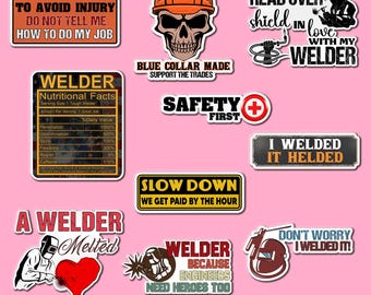 Welder Hard Hat Stickers: Funny Construction Helmet Decals - 10 PC