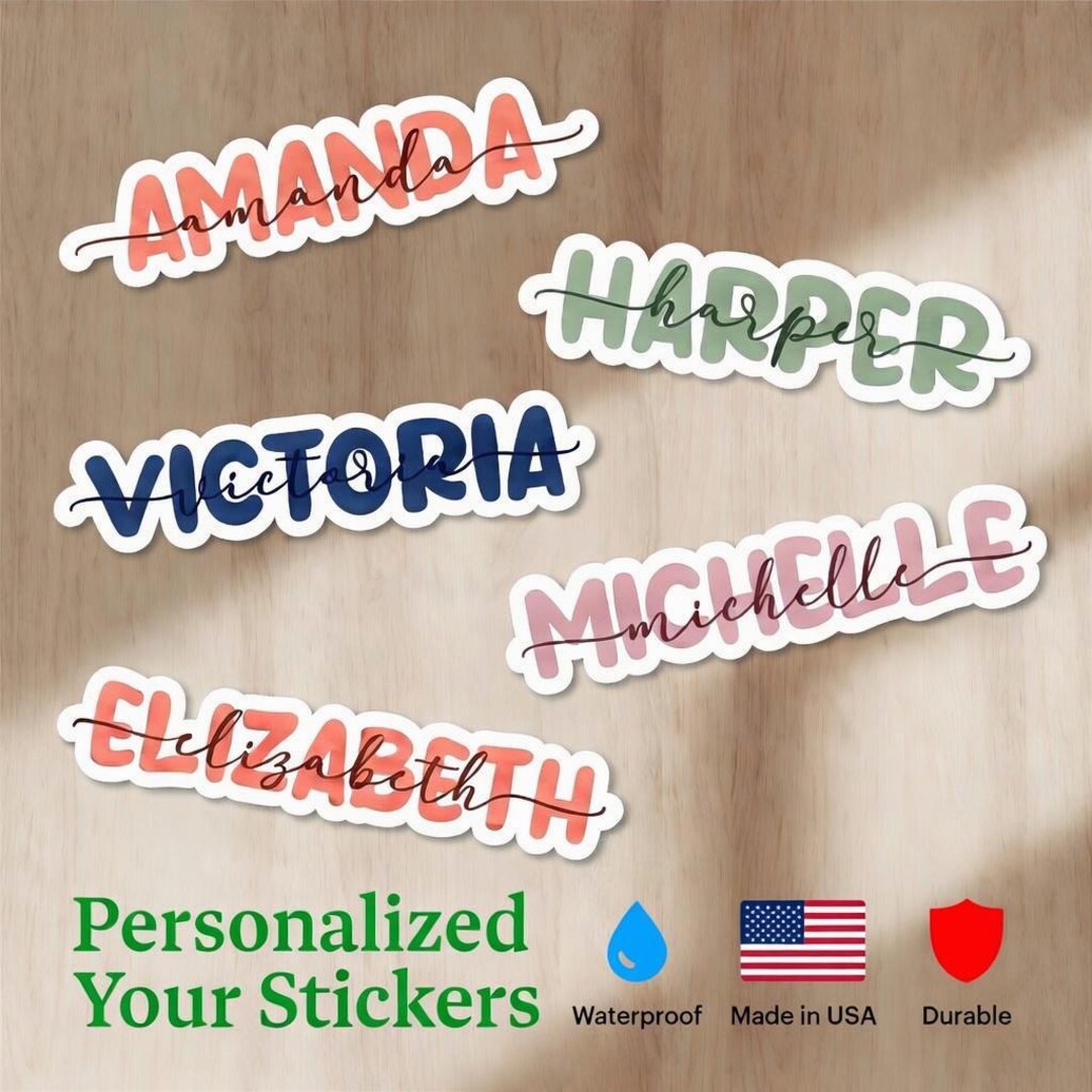 Custom Waterproof Name Sticker - Personalized Cursive Vinyl Decal for ...