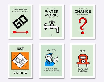 Collection Of Monopoly Inspired Bathroom Prints A4