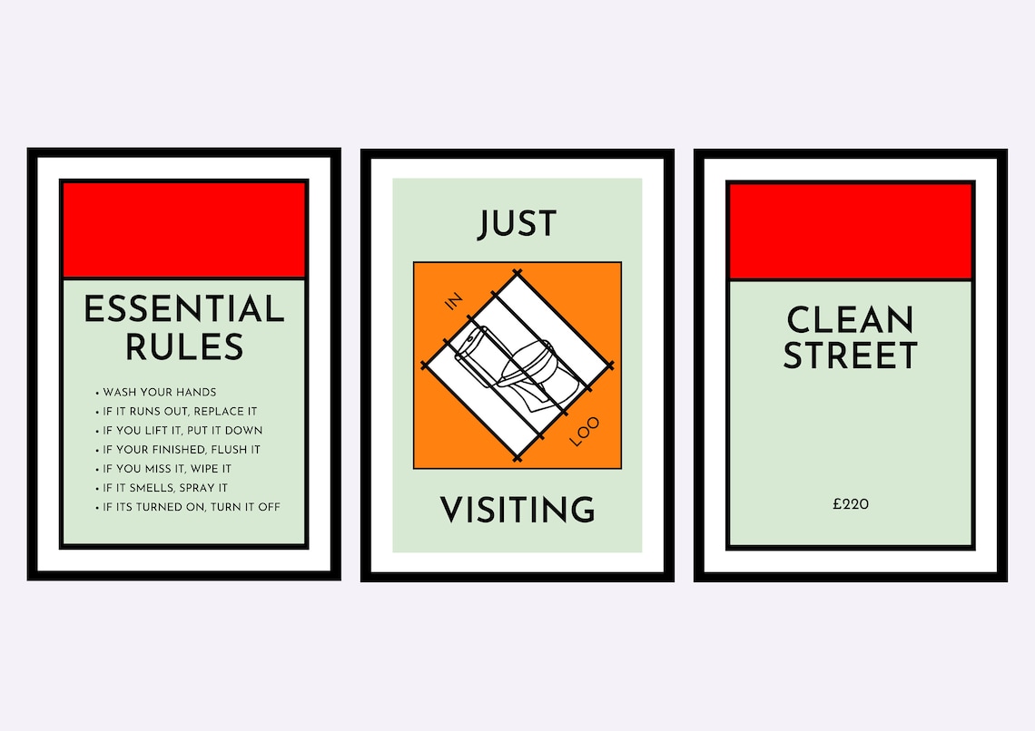 Collection of Monopoly Inspired Bathroom Prints A4 Etsy UK