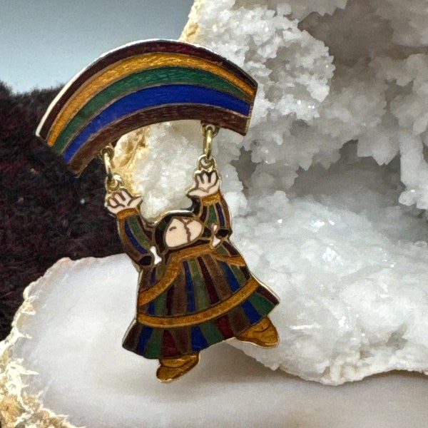 Vintage Barbara Lavallee Eskimo Alaska Native Rainbow Brooch Lapel Pin Pinback Button