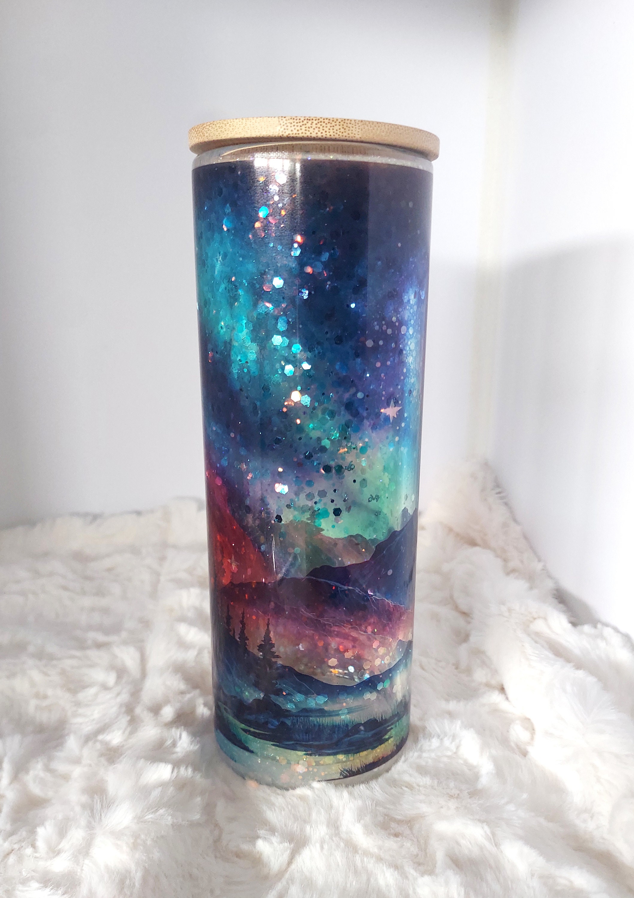 Northern Lights Glitter Globe Tumbler 20 Oz Glass Snow Globe Etsy