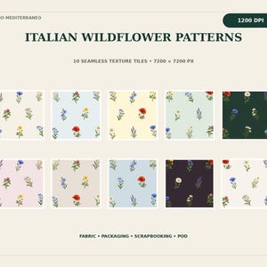 Pattern seamless fiori di campo, 10 texture JPG 7200x7200 1200 DPI