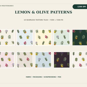Pattern seamless limoni e ulivo, 10 texture JPG 7200x7200 1200 DPI