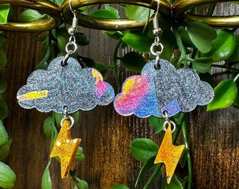 Storm Cloud Resin Earrings - Acrylic jewelry - weather thunderstorm - teacher gift for her - science nerdy cute - kawaii lightning rain