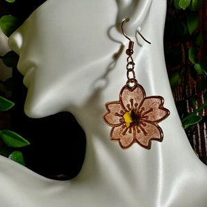 Resin flower earrings - gold glitter festival outfit - gifts for her - bridesmaid gift - wedding earrings - botanical sakura blossom bloom