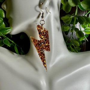 Lightning Bolt Earrings - hand poured resin - percy jackson david bowie  elvis - thunder storm nature - TCB - lightning mcqueen - rock star