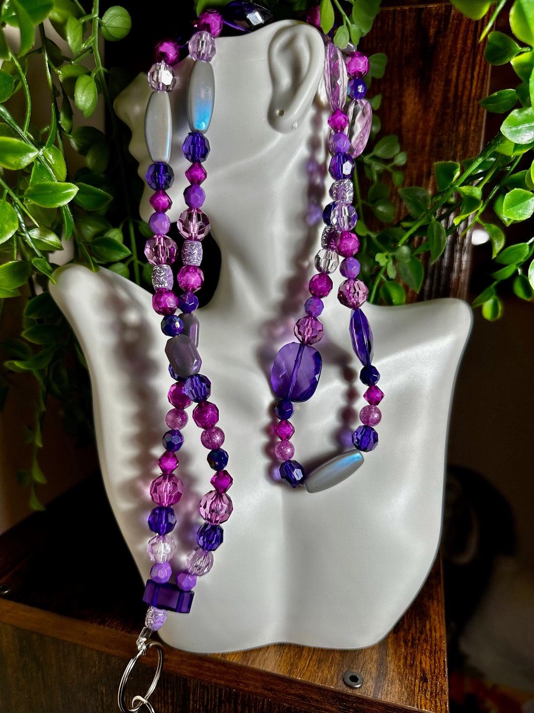 Purple Crystal Bead Lanyard Teacher Gift Pastel Rainbow Nurse Retail