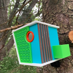 Custom 3D printed birdhouses and bird feeders - mid century modern designs (V2)