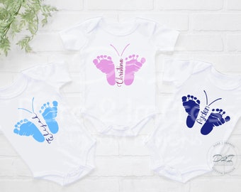 New Arrival. Butterfly. Monogram. Footprints. Newborn. Baby onesie design. Baby gift. SVG, PNG Digital file. Instant download.