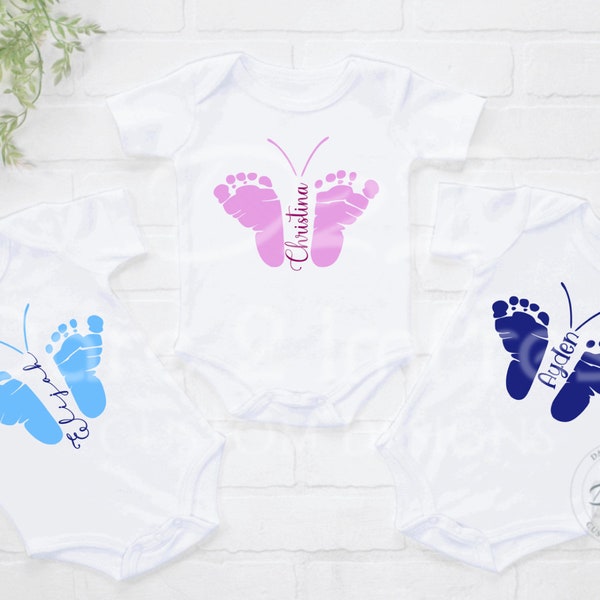 New Arrival. Butterfly. Monogram. Footprints. Newborn. Baby onesie design. Baby gift. SVG, PNG Digital file. Instant download.
