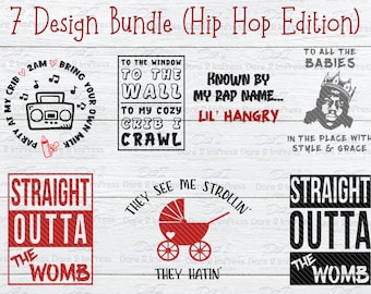 Lustiger Strampelanzug. 7 Design Bundle. HipHop. Babyparty. Baby Geschenk. SVG, PNG Digitale Datei. Sofortiger Download.