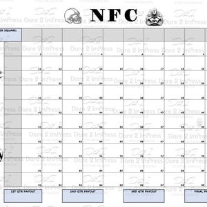 Printable Super Bowl Boxes. Football grid. Super Bowl Squares. Super Bowl Square Grid. PDF printable design. Instant download.