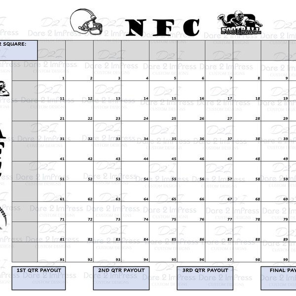 Printable Super Bowl Boxes. Football grid. Super Bowl Squares. Super Bowl Square Grid. JPG, PDF printable design. Instant download.