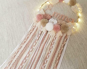 Traumfänger mit Namen und LED Geschenk Geburt Taufe kinderzimmer kinder Personalisierung