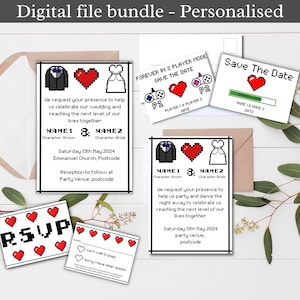 Pixel Wedding Bundle - Save The Date, Invites, RSVP - Fun, Geek, Nerd, Gaming, Gamer, Alternative, Digital, Custom