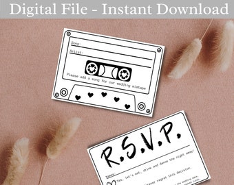 Song Request RSVP Card - Wedding Stationery, Cassette, Digital, Response, Instant Download, A6