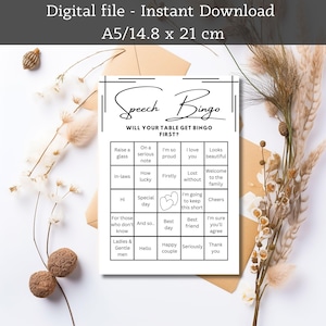 Jeu de bingo sur la table d'hôtes pour mariage - Amusement, cadeau, mariée, marié, activité, fichier numérique, réception, activités, téléchargement immédiat