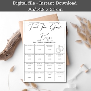 Wedding Reception Find The Guest Bingo Game Sheet - Fun, Children's, Kids Favor, Activity, Digital Download, A5, Instant Download