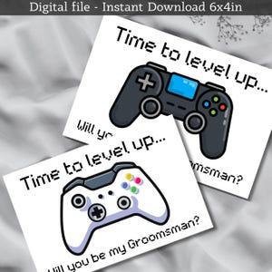 Groomsman de niveau supérieur - Invitation, Fun, Carte, Proposition, Gamer, Manette, Numérique, 15 x 10 cm