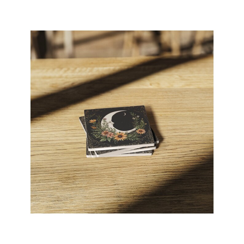 Cottagecore Soapstone Coaster: Witchy Moon & Wildflower Design image 5