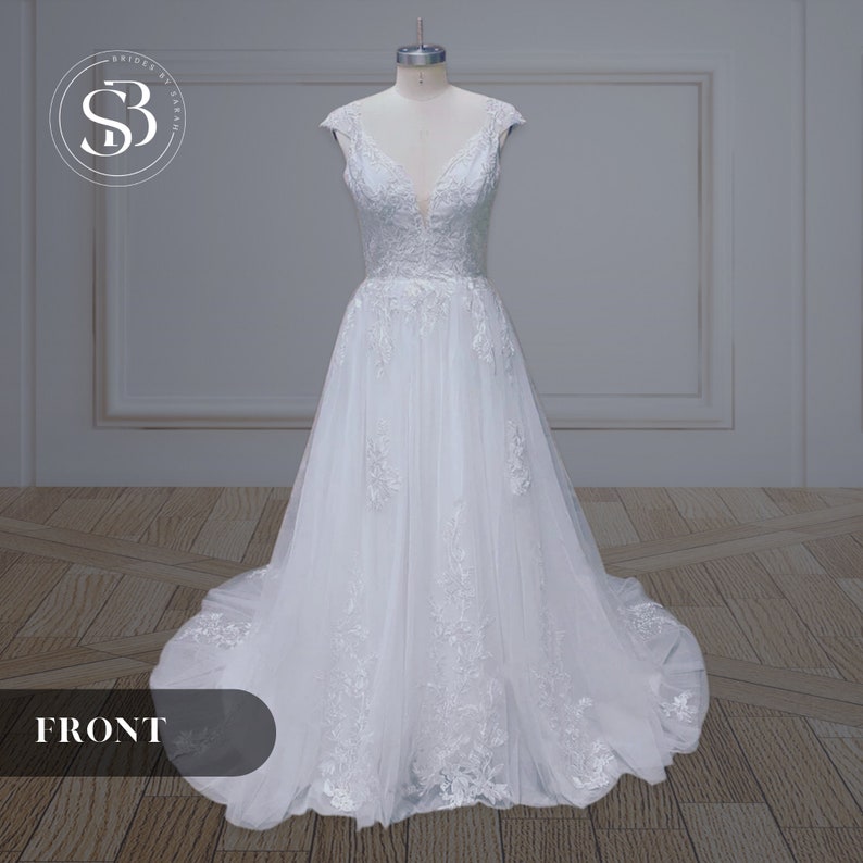 Elegant V-neck Lace Wedding Dress Custom Made Bridal Gown With Cap ...