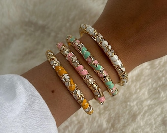 Bracelet jonc doré acier et laiton coloré • Jonc • Idée cadeau femme • Idée cadeau Noël • Idée cadeau fête des mères • cadeau anniversaire