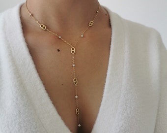 Collier long doré acier inoxydable • Collier Y • Idée cadeau femme